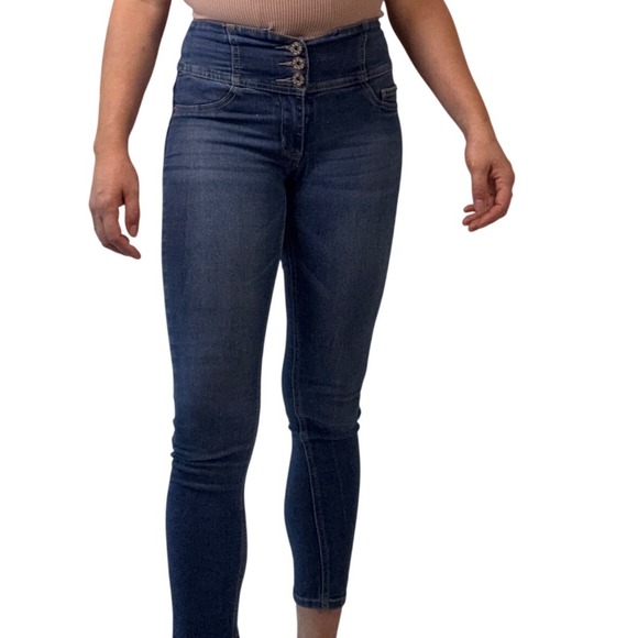 MAZY High Rise Button Fly Skinny Jeans Dark Wash Women's Size 7/8 - Picture 1 of 10